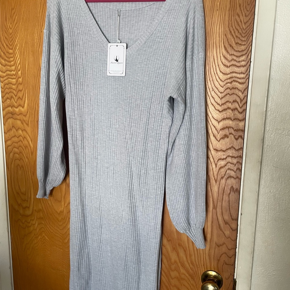 Chic Long Sleeve Gray Knit Dress